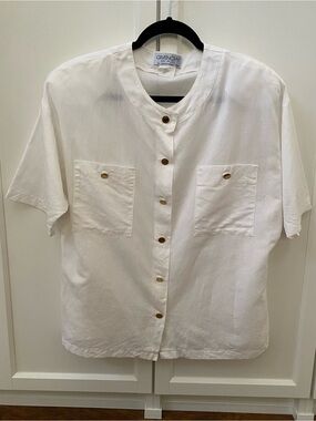 Vintage Givenchy White Linen Blend L 16W Button Up Lagenlook Made In Germany